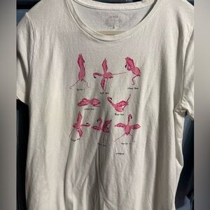 J. Crew White Tee with Pink Flamingo Yoga Poses